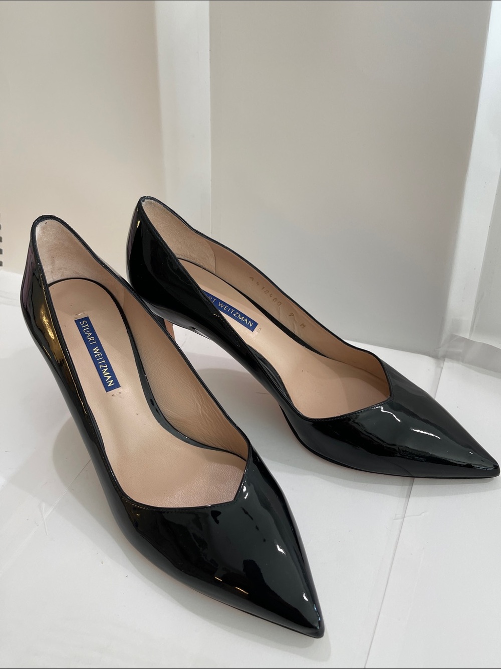 Stuart Weitzman Black Patent Leather Pointed-Toe Pumps